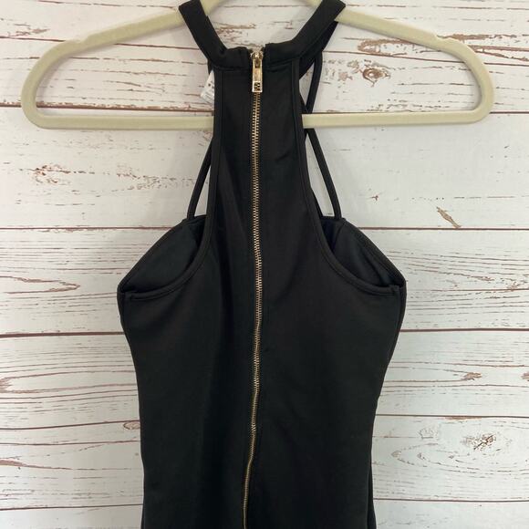 Windsor M Black Strappy Sweetheart High Halter Neck Racerback Bodycon Mini Dress - Picture 6 of 8